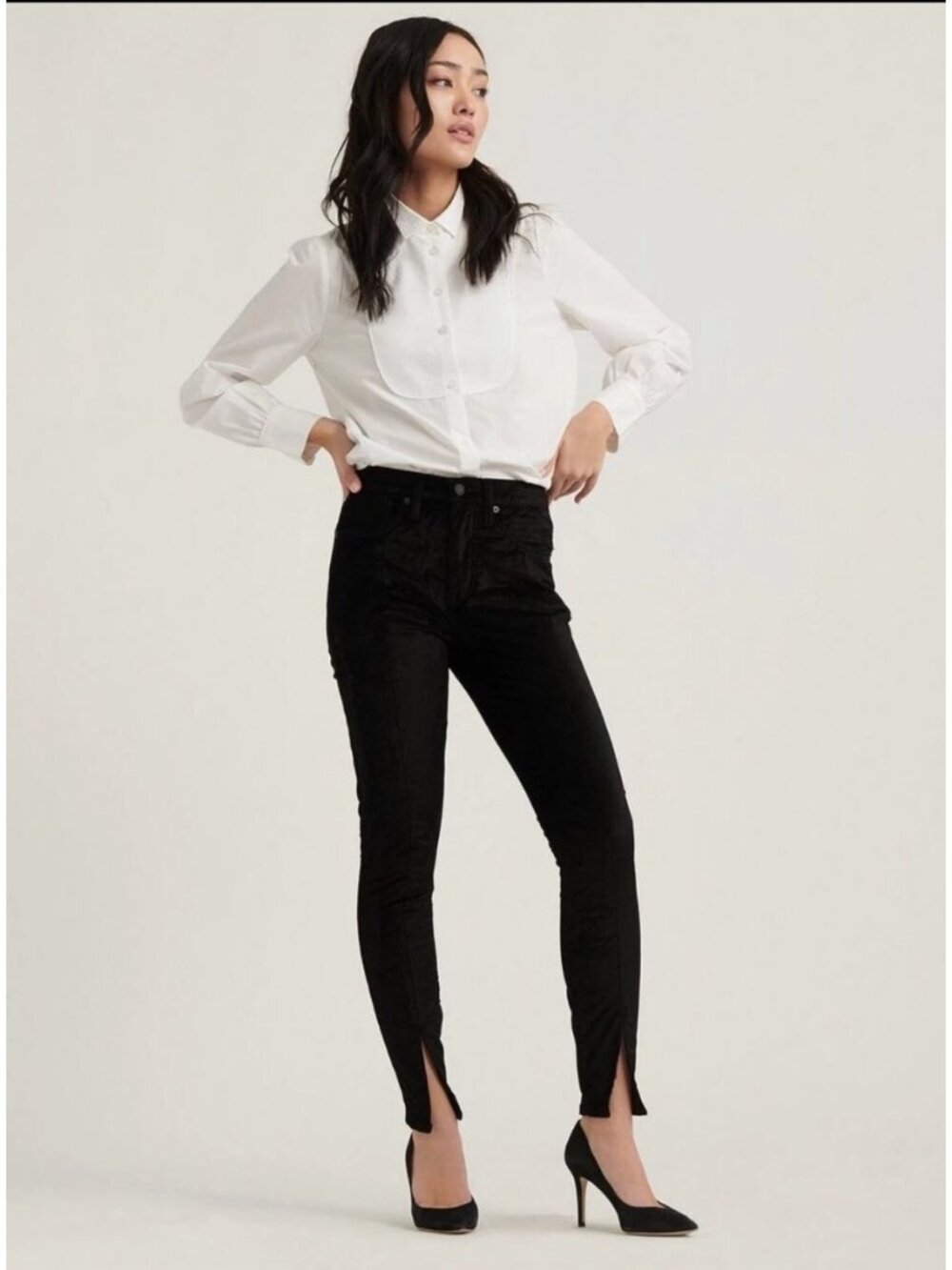 NEW Lucky Brand Bridgette Velvet Velour High-Rise Skinny Stretch Split Jeans 28